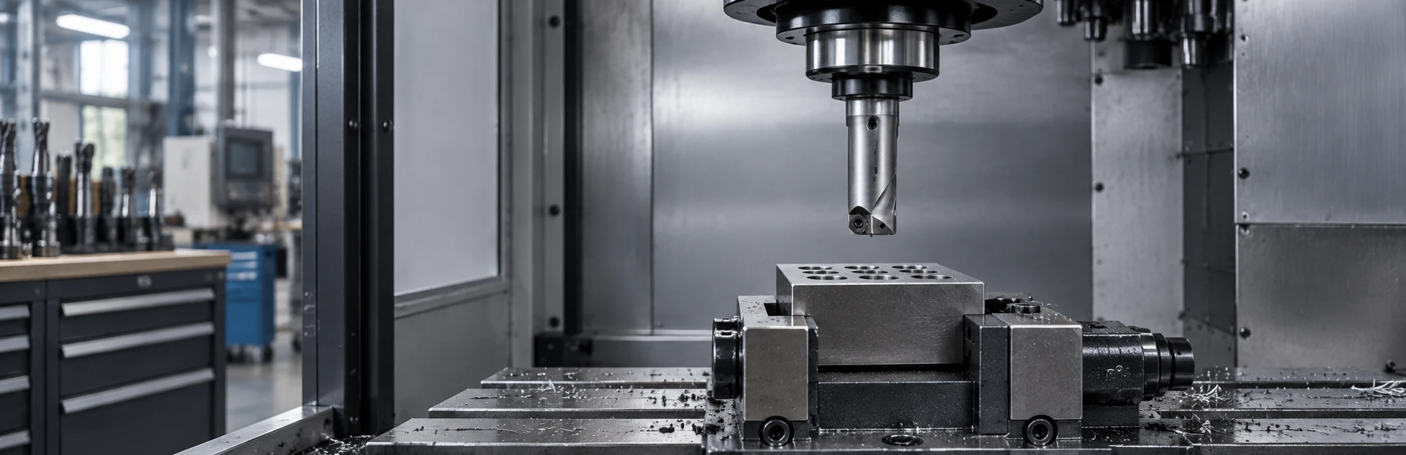Indexable drilling setup in a machine enclosure