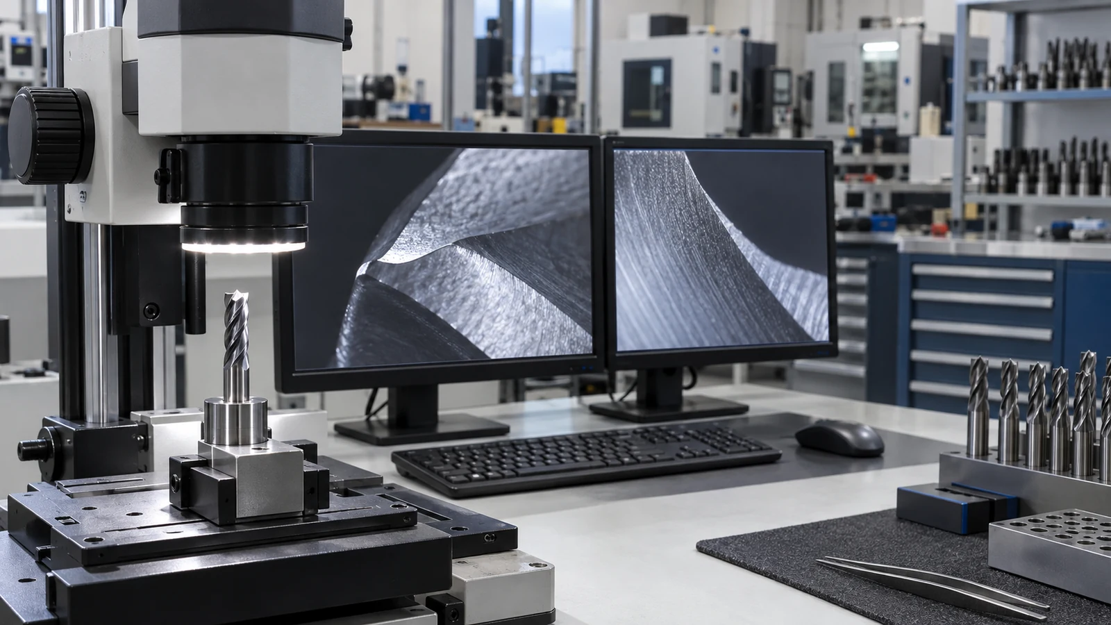 Flank-wear inspection under a microscope