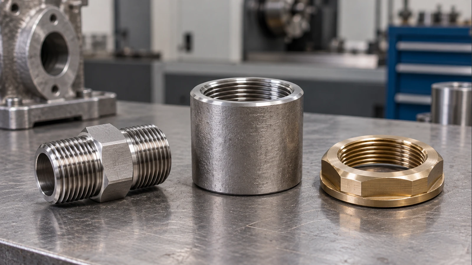 Threaded components on a technical selection bench