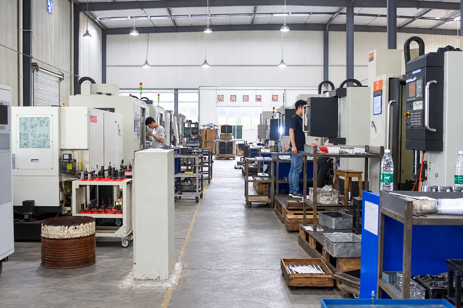 Aisle between CNC machines in the workshop