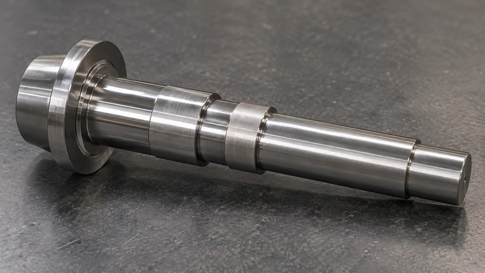 Finished precision-machined steel shaft used to discuss a repeat machining job