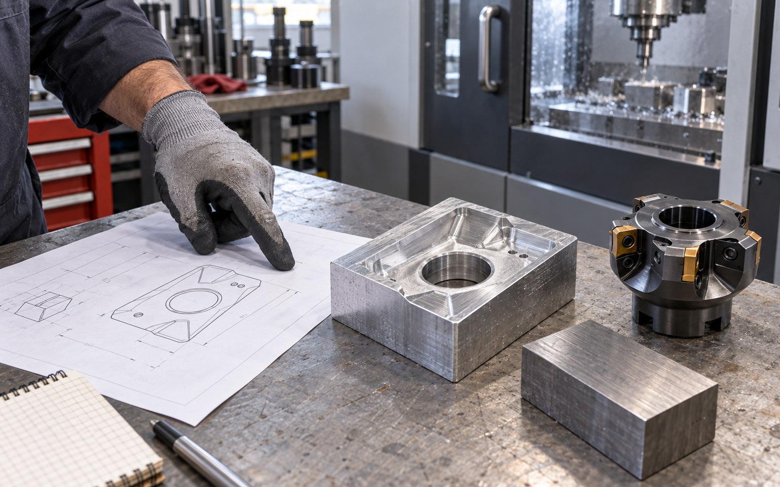 Machined aluminum part, drawing and indexable face mill reviewed for a new job